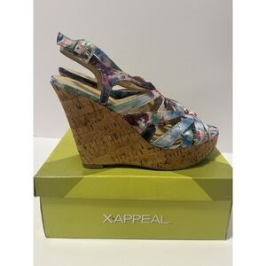 X-Appeal Size 10 Cork Wedge  5" Heel Sandals Flowers Espadrilles Cottagecore